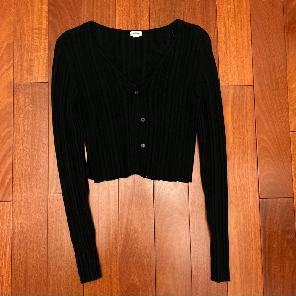 Garage Black Ribbed Cardigan